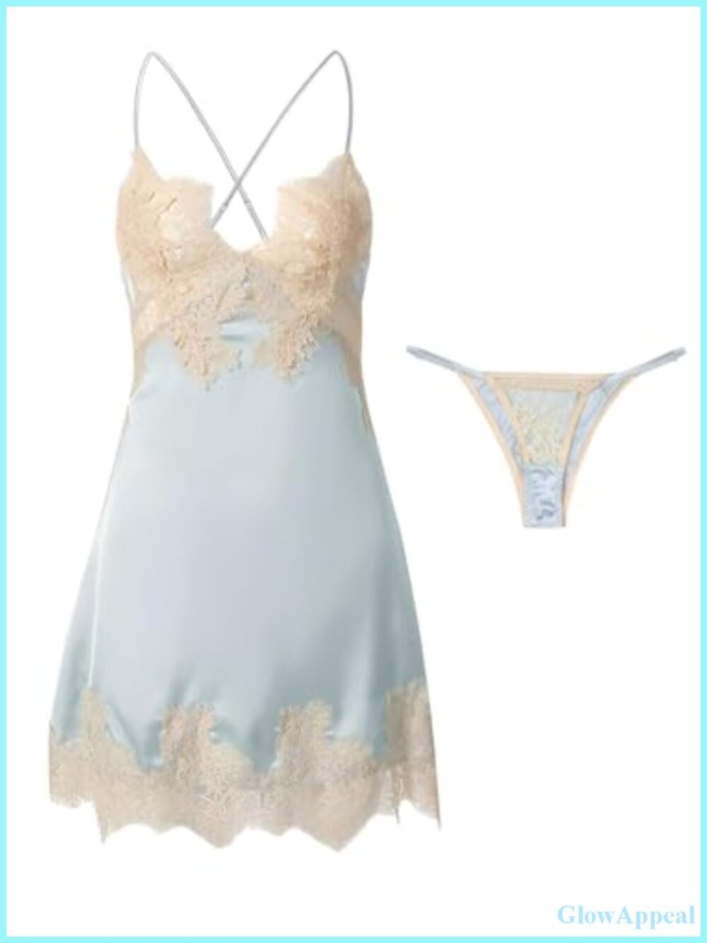 Babydoll Lingerie Set Satin Lace Up Backless Floral V-Neck Sleeveless 2pc with